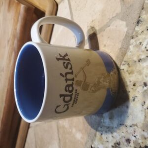 2011 Starbucks Gdansk Poland Mug Brown White Blue 16 fl.oz. Coffee Tea VGUC